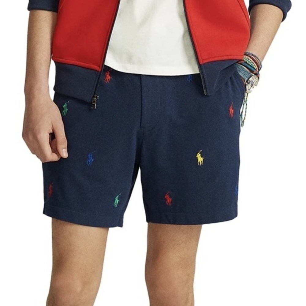 POLO RALPH LAUREN Men's Navy Blue Allover Colored Pony Mesh Shorts M